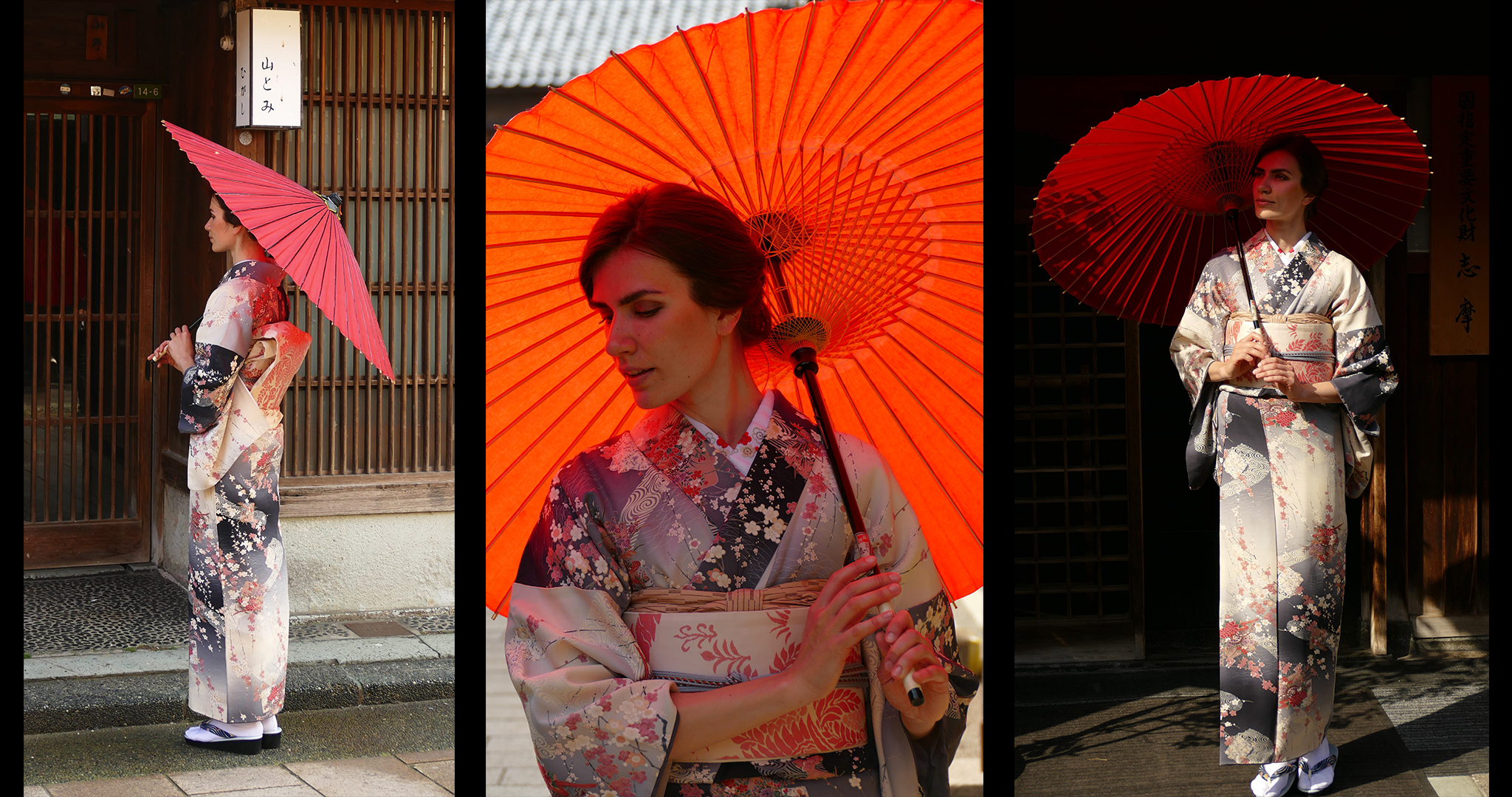 A young woman is wearing a Kaga-yuzen kimono in Kanazawa, Ishikawa, Japan